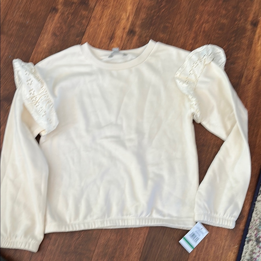 Girls Cream Ruffle Sleeve Top
